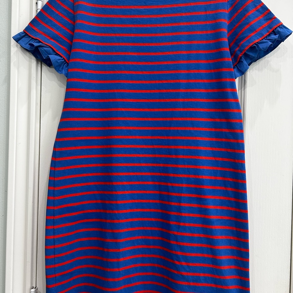 Tory Burch short sleeved shift dress, red/ blue striped